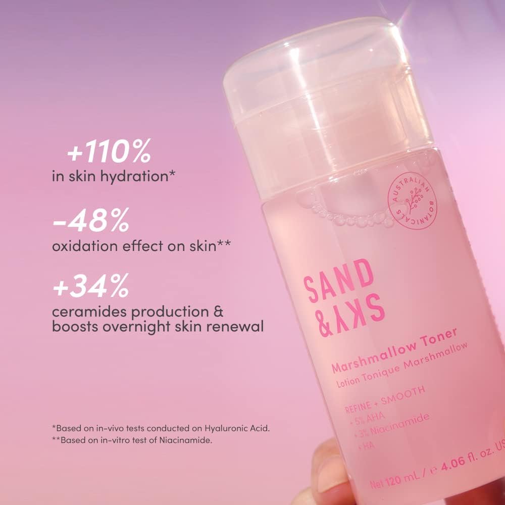 Sand & Sky Australian Essentials Brightening Toner with Niacinamide & Glycolic Acid - Marshmallow Extract Essence, Exfoliates & Strengthens Skin, 4.2 fl oz-FemmiqueWomen