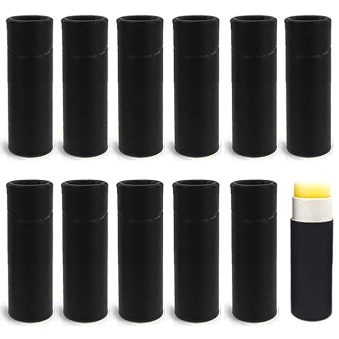 10 Pcs 1 Oz Paperboard Lip Balm Tubes Cardboard Krafts Paper Lipstick Tube Empty Lip Gloss Container Refillable Paper Round Solid Perfume Tube Chapstick Tube DIY Cosmetic Deodorant (Black)-FemmiqueWomen