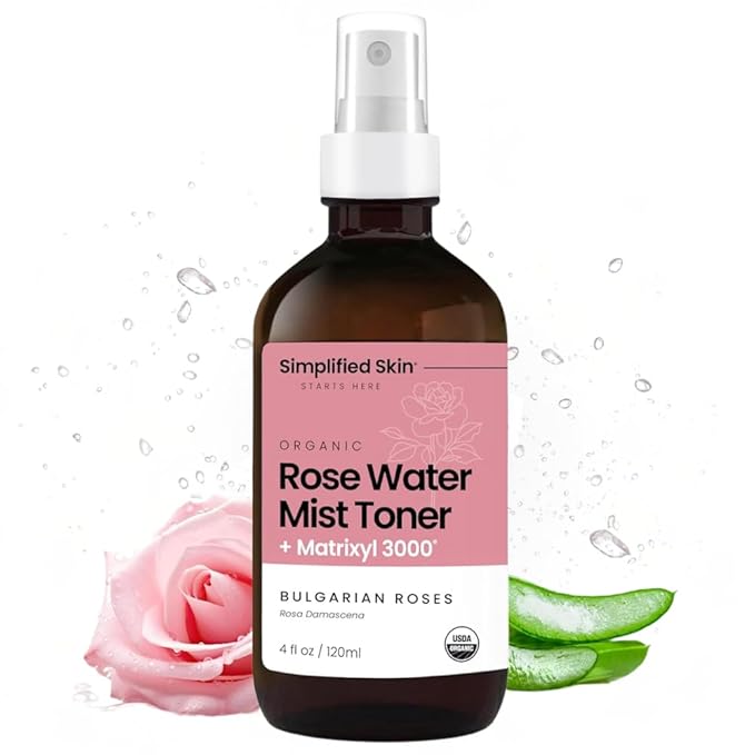 Rose Water Spray for Face with Matrixyl 3000 - Organic Rosewater Face Mist with Aloe Vera & Hyaluronic Acid - Hydrating, Reduces Fine Lines, Boosts Collagen Production, & Soothes Skin - 4 Fl Oz-FemmiqueWomen