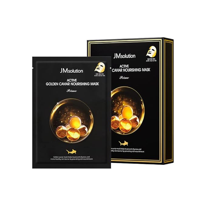 JMsolution Active Golden Caviar Nourishing Mask - Korean Skincare Facial Mask-Cavior extracted - collagen essense- 10 sheets for all skin type-FemmiqueWomen