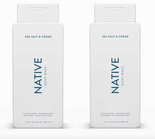 Native Body Wash Contains Naturally Derived Ingredients | For Women & Men, Sulfate, Paraben, & Dye Free Leaving Skin Soft and Hydrating | Sea Salt & Cedar 18 oz - 2 Pk-FemmiqueWomen