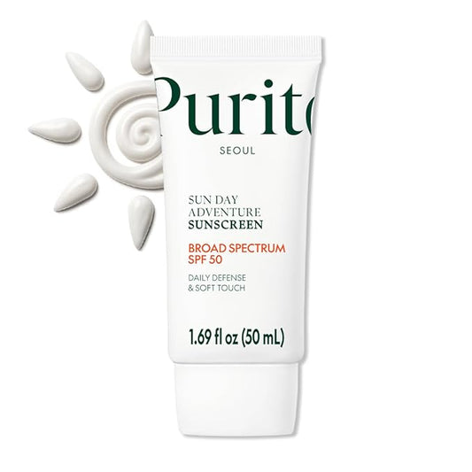 PURITO Sun Day Adventure Korean Sunscreen Smoothest and Lightest Texture Broad Spectrum SPF 50 UVA & UVB Protection No White Cast Oil Free For All Skin Types Vegan Daily Skin Care 50ml, 1.69 fl.oz-FemmiqueWomen