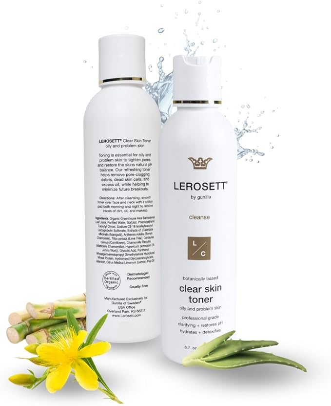 LEROSETT Toner for Clear Skin, Aloe Vera Based Toner with Glycolic Acid & 10 Calming Botanicals Helps Reduce Irritation, Future Blemishes, Blackheads, and Tightens Pores, Natural, Vegan - 6.7 oz-FemmiqueWomen