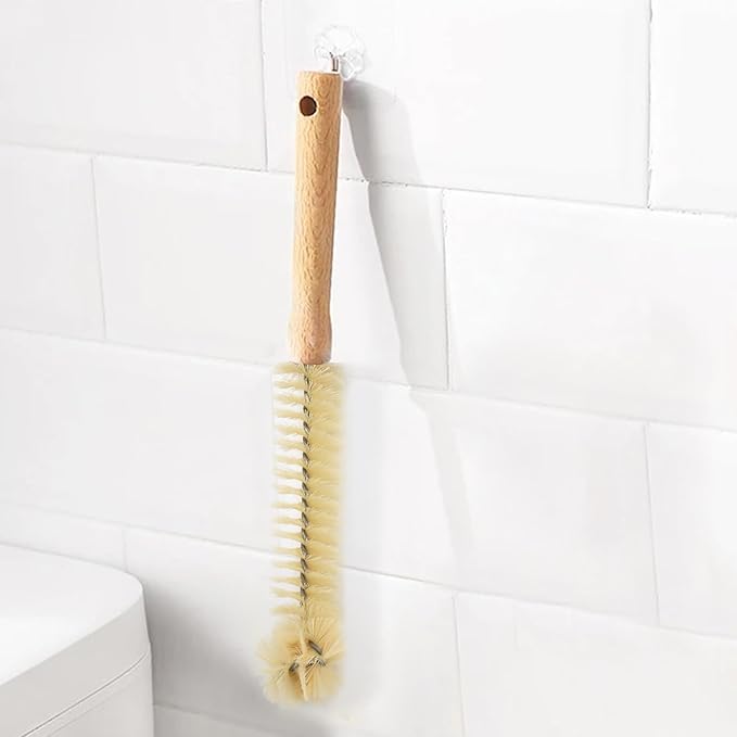 Long Handle Foot Brush for Shower,Toe Cleaning Brush for Elderly, Pregnant Moms Mobility Impaired Individuals, Easy-Grip with Hanging Hole Design (Natural Color)