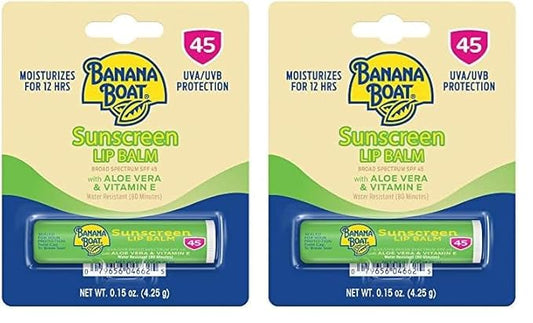 Banana Boat Sunscreen Lip Balm SPF 45 with Aloe Vera & Vitamin E, 0.15oz | Lip SPF, Aloe Vera Lip Balm with SPF, Vitamin E Lip Balm, Moisturizing Lip Balm, Lip Sunblock, Travel Sunscreen, 0.15oz-FemmiqueWomen
