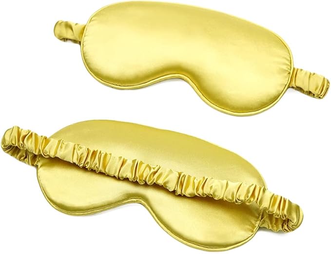 100% Natural Mulberry Soft Silk Sleep Mask, Light Blocking Eye Masks for Sleep, Night Blindfold Eye Mask Cover for Men and Women, Sleeping Night Mask for Travel (Gold)-FemmiqueWomen