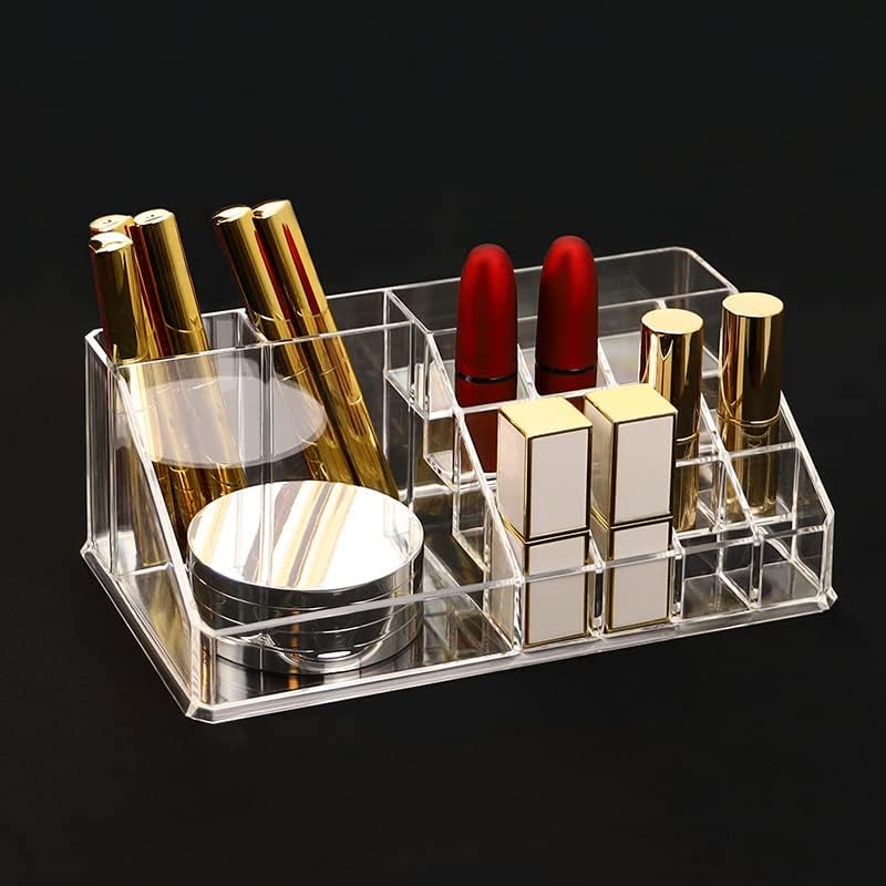 Acrylic Makeup Organizer Cosmetic Storage Makeup Display Case Makeup Brush Holder Lipstick Dispenser Canister Bathroom Container (8.7x 5 x 3.2 in, 16 Partitions, Transparent)-FemmiqueWomen