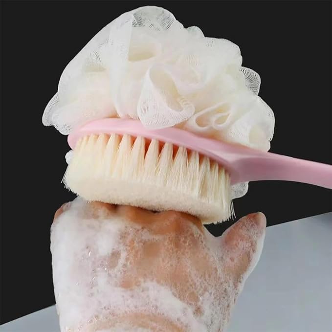 Long Handle Bath Brush with Loofah, 2-in-1 Design, Soft and Clean