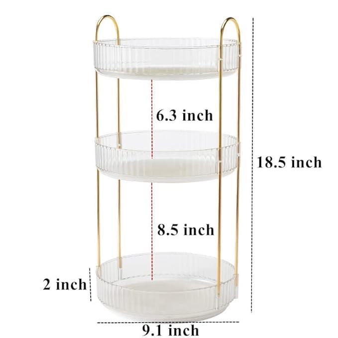 Vanity Organizer - 360 Rotating Countertop, High-Capacity Skincare & Cosmetics Organizer (3 Tiers, Clear)-FemmiqueWomen