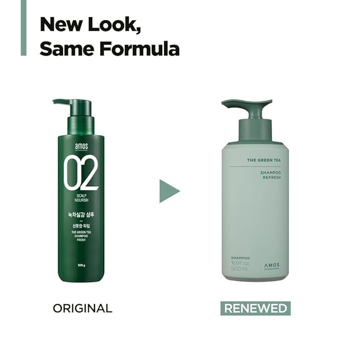 AMOS PROFESSIONAL The Green Tea Shampoo Refresh for Thinning Hair, Korean Shampoo for Oily Scalp l Deep Cleans, Strengthening Hair, All Hair Types, 16.9 fl.oz-FemmiqueWomen