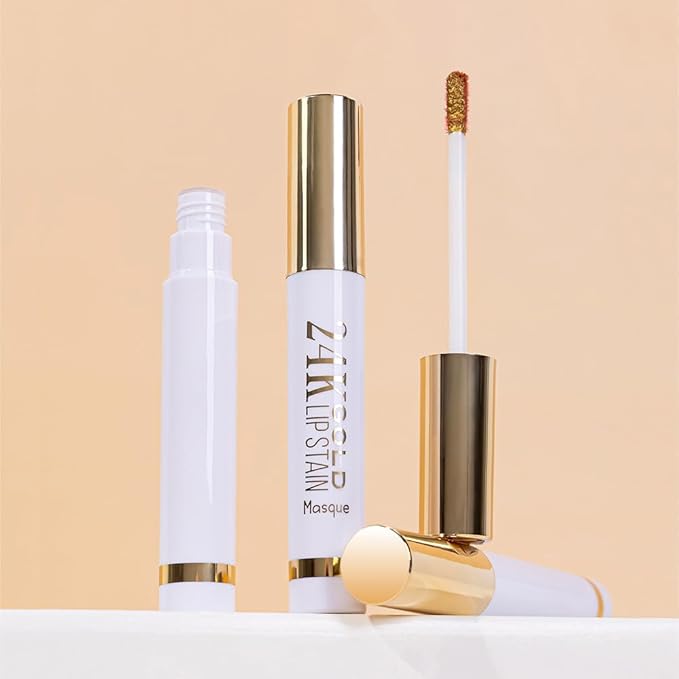 2025 New 24K Gold Liquid Lip Gloss Peel Off Lip Stain Tattoo with Tweezer, Brownish Red Lips Stain Peel Off Masque, Long Lasting Waterproof Lip Tint Stain,Transfer-proof for All Skin Types 02#-FemmiqueWomen