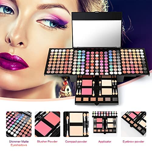 194 Colors Pink Cosmetic Make up Palette Set Kit with Eyeshadow Blusher Eyebrow Powder Face Concealer,All-in-One High Pigment Powder Pallet Kit with Mirror, Applicators-FemmiqueWomen