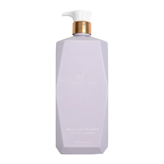 Goldie Locks Brilliant Blonde Purple Shampoo for Blonde, Lightened, Grey Hair, Extensions, Significantly Brightens, Tones, Eliminates Brass, Sulfate-Free, Nourishing, Moisturizing Leave-In, 33.8 Fl Oz-FemmiqueWomen
