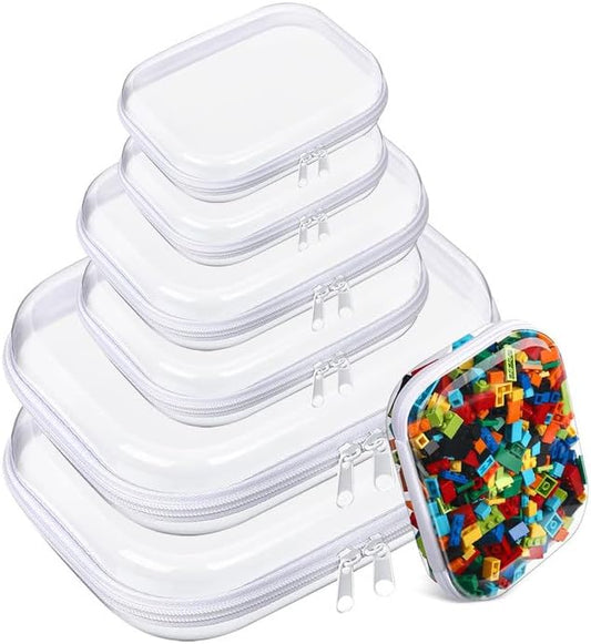 6 Pcs Clear Hard Zipper Case Hard Plastic Zipper Pouches Clear Shell Case Portable Travel Organizer Makeup Bag for Building Blocks Puzzles Cosmetics Makeup Supplies-FemmiqueWomen