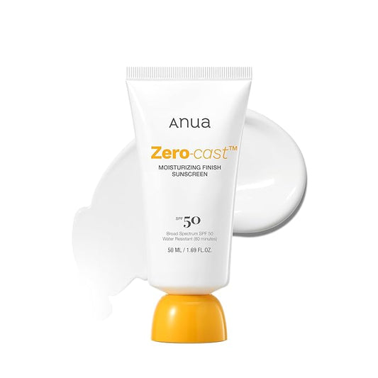 Anua Zero-Cast Moisturizing Finish Sunscreen,SPF 50, Glow Natural Sunscreen,No White cast, Hyaluronic Acid, Niacinamide sun block for face,Oil-Free, Oxybenzone free, Travel Essential (50ml/1.69fl.oz)-FemmiqueWomen