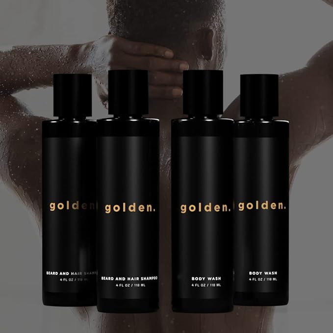 Golden Grooming Co. 3-in-1 Men's Body Wash - Hair & Beard Shampoo - Cleanses, Hydrates, Softens - Body Wash for All Skin Types - Refreshing Scent - 4FL Oz (Pack of 2)-FemmiqueWomen