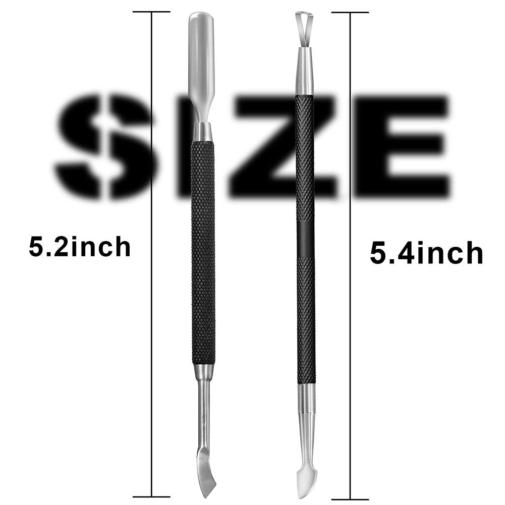 2PCS Metal Black Cuticle Pusher and Cutter Remover Salon Quality Stainless Steel Gel Nail Polish Peeler Scraper Durable Professional Manicure Pedicure Cleaner Tool For Fingernail and Toenail-FemmiqueWomen