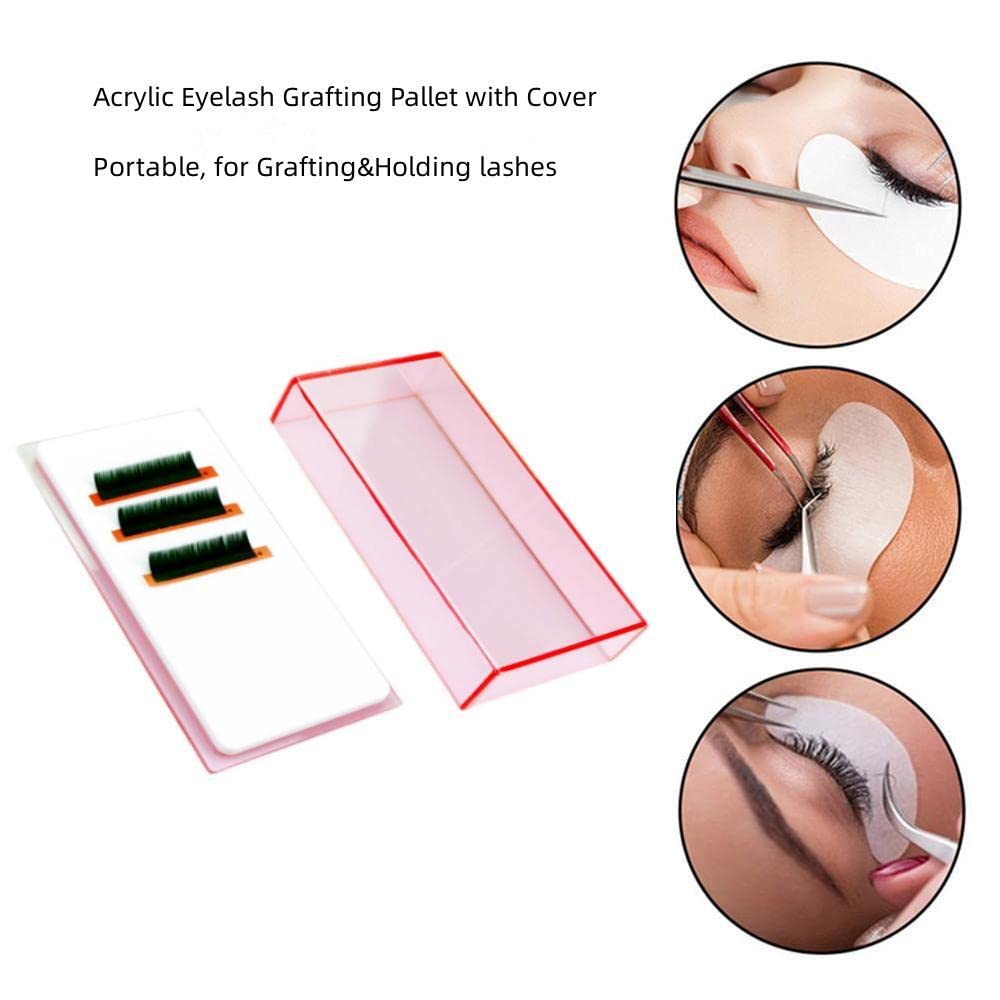 Eyelash Grafting Pallet with Cover, Dust-proof Acrylic Lash Tile holder, Eyelash Extensions Storage Gasket Pads (Transparent Pink S)-FemmiqueWomen