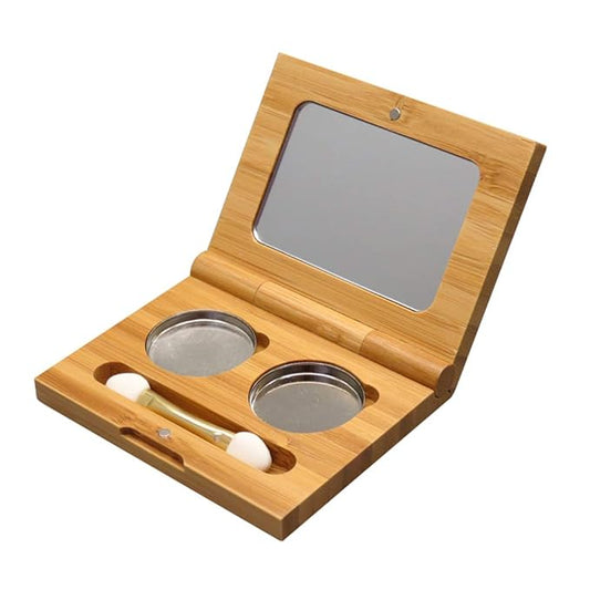 1 Piece Bamboo Empty Eye Shadow Case Box Double Grid Tinplate Palette Pans Bamboo Eyeshadow Case Magnetic Eyeshadow Palette Cosmetics Organizer Container with Makeup Brush for Eye Shadow Blush Powder-FemmiqueWomen