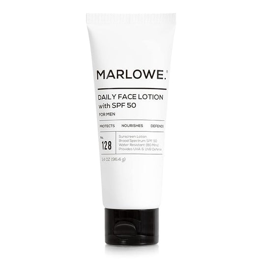 MARLOWE. No. 128 Men's Facial Lotion with Sunscreen SPF 50, 3.4 oz, Oil-Free, Lightweight Daily Face Moisturizer for Men, Includes Natural Extracts to Hydrate, Nourish & Soothe-FemmiqueWomen
