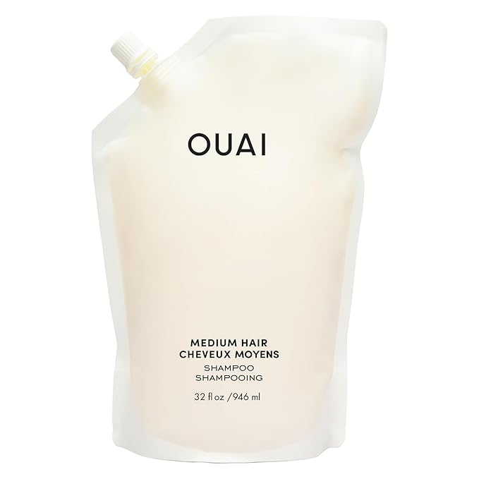 OUAI Medium Shampoo Refill - Hydrating Shampoo with Coconut Oil, Babassu, Kumquat Extract and Keratin - Strengthens, Nourishes and Adds Shine - Paraben, Phthalate and Sulfate Free Hair Care (32 Fl Oz)-FemmiqueWomen