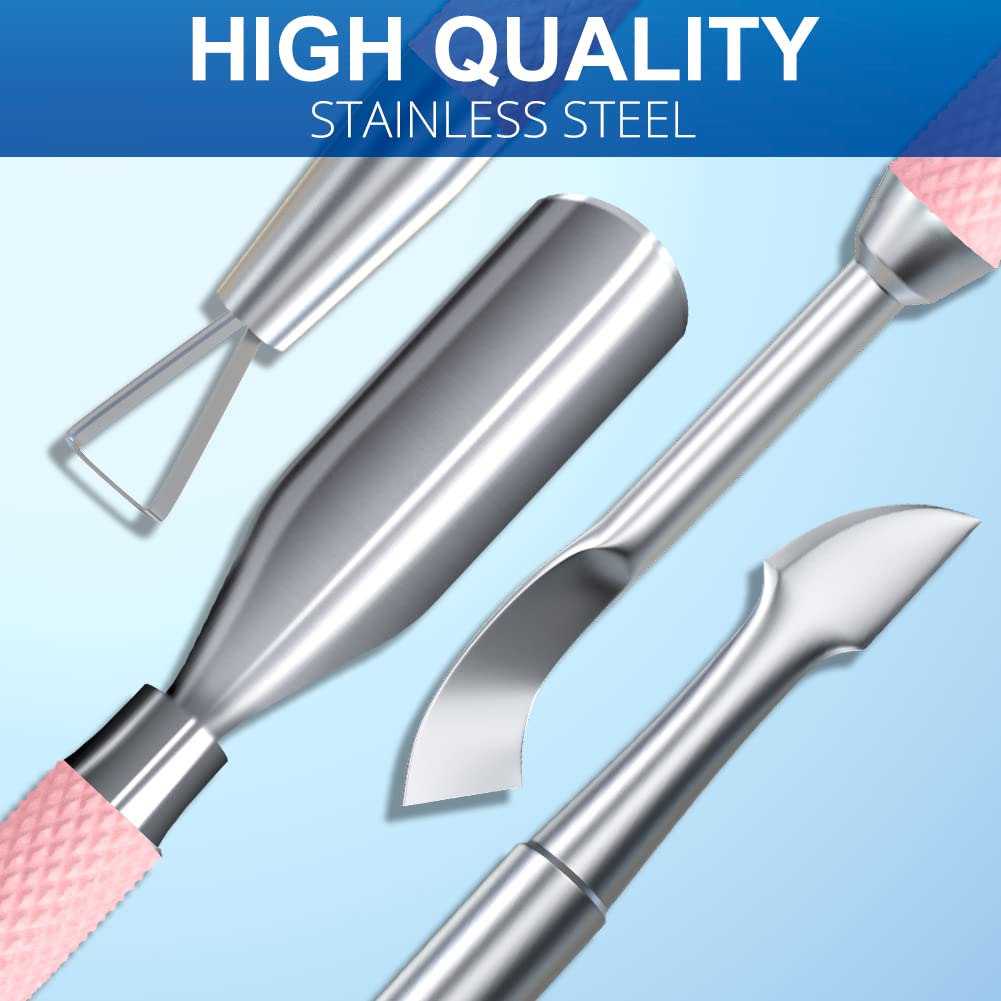 2PCS Metal Pink Cuticle Pusher and Scraper, Nail Trimmer Cutter Stainless Steel Gel Scraper Tool, Nail Polish Remover Peeler Durable Salon Manicure Pedicure Cleaner for Fingernail and Toenail-FemmiqueWomen