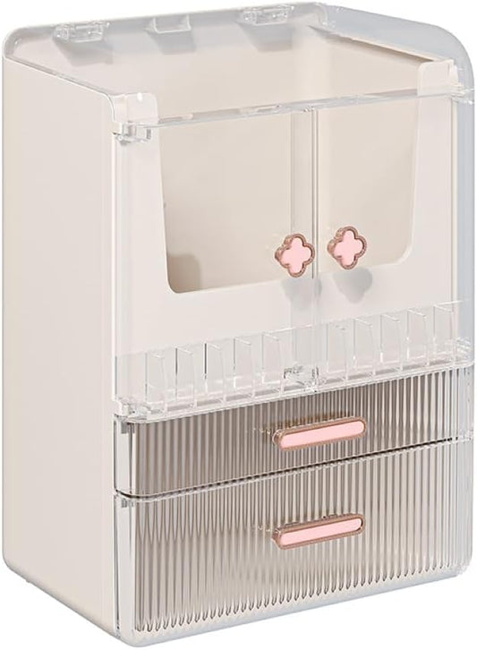 Acrylic Makeup Organizer with Drawers – 38.5CM Large Capacity Cosmetic Storage Box, Dustproof & Waterproof Vanity Organizer for Skincare, Jewelry, Lipsticks & Beauty Products (White)-FemmiqueWomen