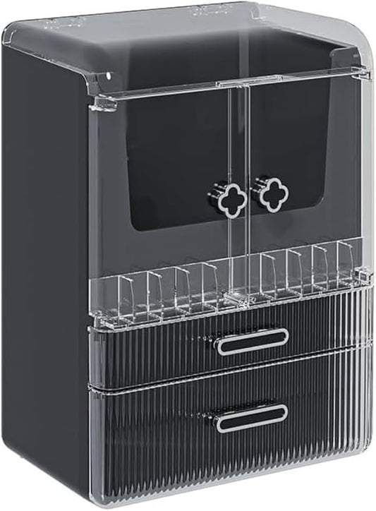 Acrylic Makeup Organizer with Drawers – 38.5CM Large Capacity Cosmetic Storage Box, Dustproof & Waterproof Vanity Organizer for Skincare, Jewelry, Lipsticks & Beauty Products (Black)-FemmiqueWomen