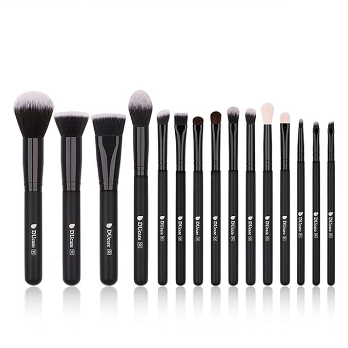 DUcare Makeup Brushes 15Pcs Premium Synthetic Kabuki Makeup Brush Set, Professional Foundation Concealers Powder Blush Blending Face Eye Shadows Black Brush Sets-FemmiqueWomen