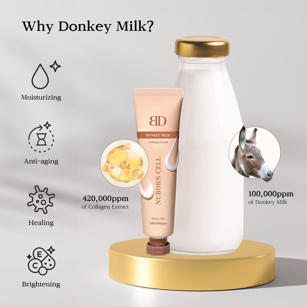 Nuborn Cell Donkey Milk Collagen Cream | Instant glow with 10% Donkey Milk | Type 1 Collagen for Visibly Smooth and Dewy Skin | All Skin Types 65ml-FemmiqueWomen
