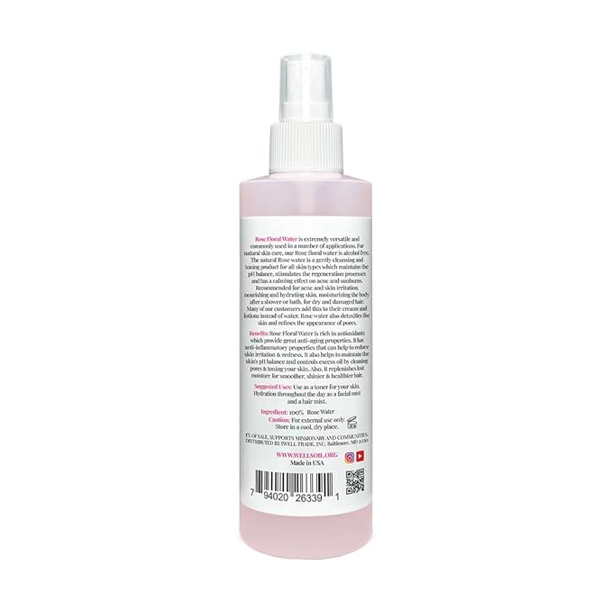 Well's Oil Rosewater Mist Spray (8 Fl oz) – Hydrates, Soothes & Refreshes | 100% Natural | No Chemical | for All Skin and Hair Types-FemmiqueWomen