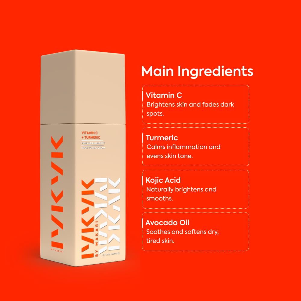 IYKYK By Makari Vitamin C + Turmeric Body Toning Cream, Lightweight Firming Body Lotion for Women, Reduces Appearance of Dark Spots for Radiant Skin, Vegan Moisturizer, No Fragrance, Paraben & Sulfate-FemmiqueWomen