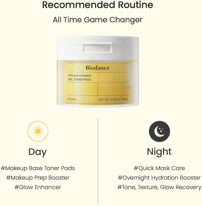 Biodance Vita Niacinamide Gel Toner Pads, Dark Spot Corrector, Evening Skin Tone, Hydrating for Sensitive Skin, Gentle Exfoliating Toner Pads, Korean Skincareㅣ4.93 fl.oz.(140g)*60Pads-FemmiqueWomen