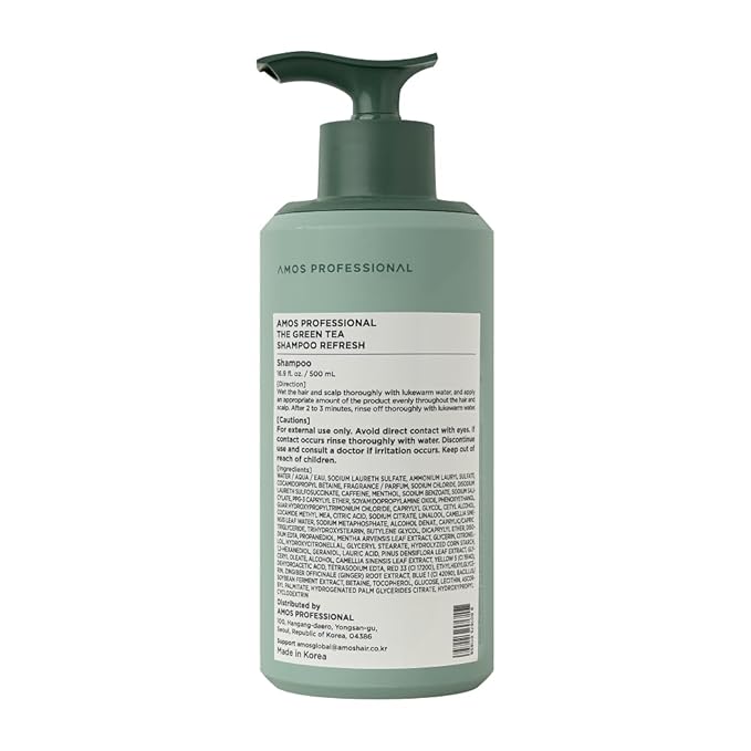 AMOS PROFESSIONAL The Green Tea Shampoo Refresh for Thinning Hair, Korean Shampoo for Oily Scalp l Deep Cleans, Strengthening Hair, All Hair Types, 16.9 fl.oz-FemmiqueWomen