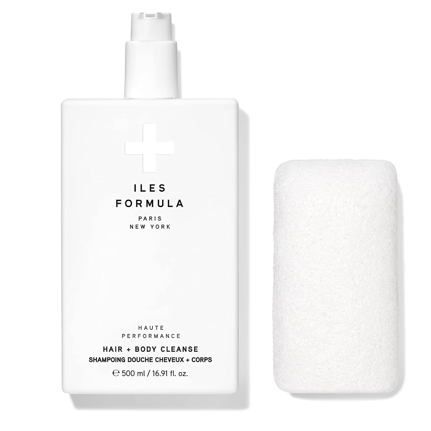 ILES FORMULA Haute Performance Hair + Body Cleanse + Natural Sponge - Gently Cleanse & Nourish Hair + Body, Sulfate, Silicone & Paraben Free, 500 ML-FemmiqueWomen