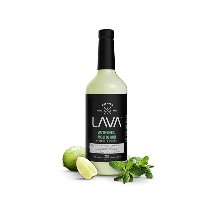 (3 Pack) LAVA Premium Authentic Mojito Mix, Made with Real Lime Juice, Mojito Mint, Spearmint, Demerara, Cane Sugar, Refreshing Rum Mojito Mixer. Ready to Use. 1-Liter (33.8oz) Glass Bottle-FemmiqueWomen
