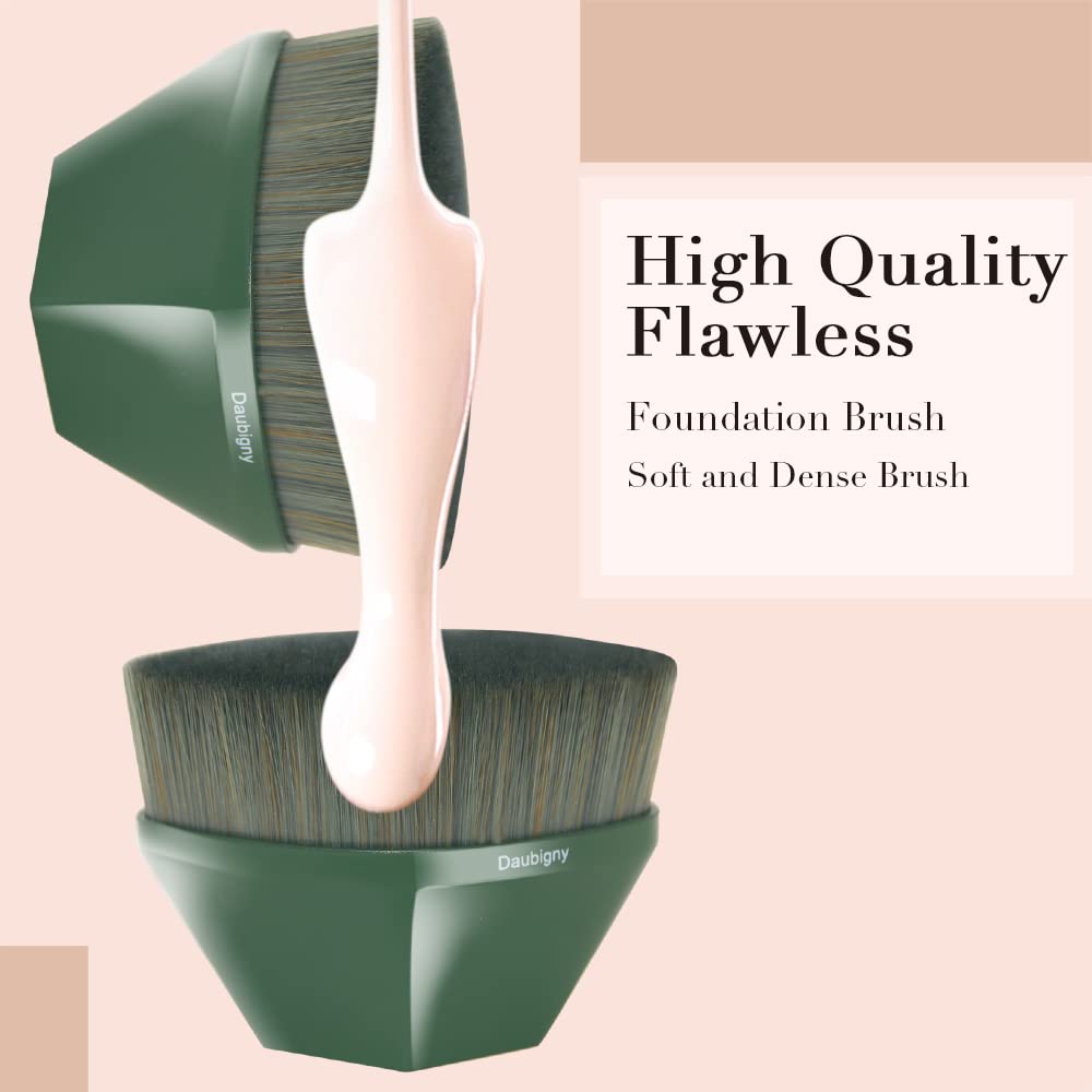 Foundation Makeup Brush Flat Top Kabuki Brush Hexagon Face Blush Liquid Powder Foundation Brush for Blending Liquid, Cream or Flawless Powder Cosmetics with Bonus Protective Case (Green)-FemmiqueWomen