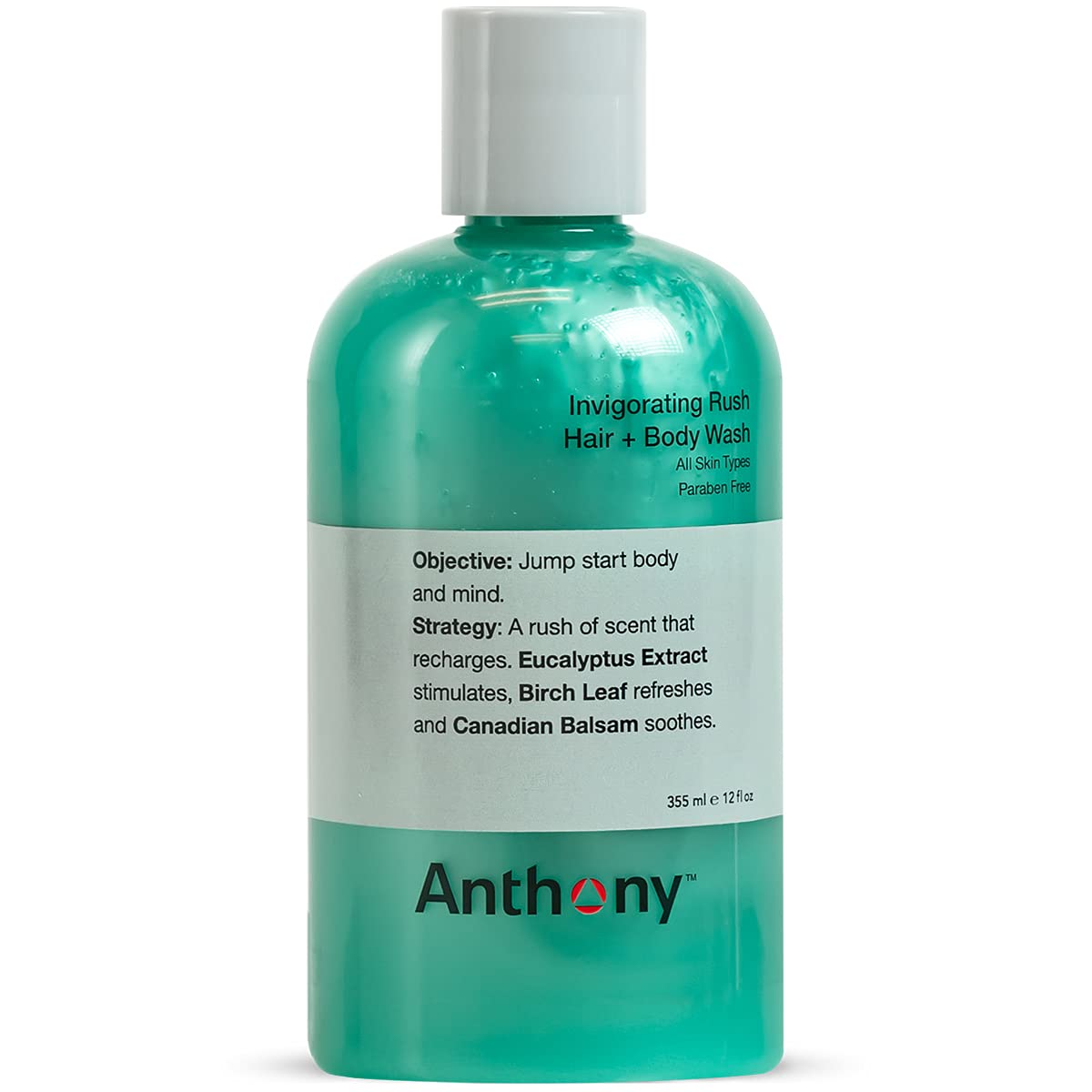 Anthony Mens Body Wash and Shampoo: Invigorating Rush 2-In-1 Liquid Gel Soap & Hair Shampoo, Pine Wood Scent, Hydrating with Eucalyptus, Canadian Balsam, Birch Leaf, Charcoal, Sea Kelp, 12 Fl. Oz-FemmiqueWomen
