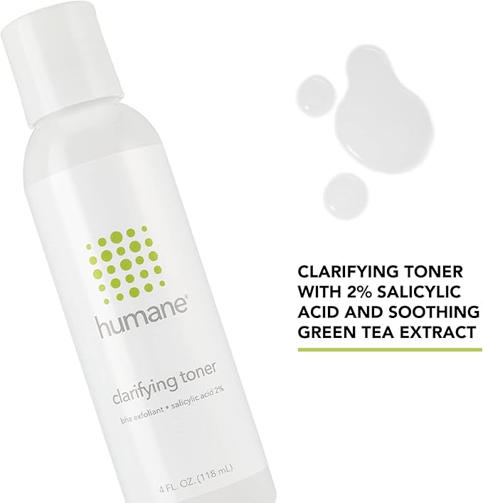 Humane Clarifying Toner for Face - 2% BHA Liquid Salicylic Acid - Pore Minimizer and Face Exfoliator - Gentle for All Skin Types - Removes Excess Oil, Dead Skin Cells, and Grime - 4 Ounce-FemmiqueWomen
