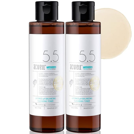 ACWELL Licorice pH Balancing Korean Toner for Cleansing - Alcohol-Free PH5.5 Hydrating Facial Astringent -Skin Clarifying & Hydration Boosting Toner, 5.1 fl.oz. 2 Pack-FemmiqueWomen