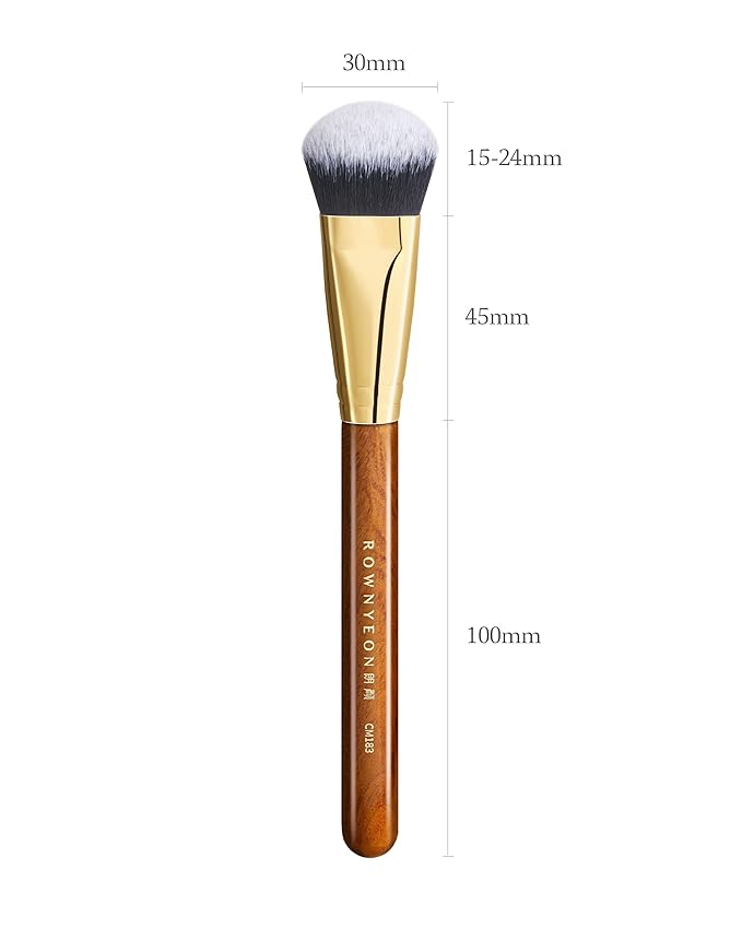 Desert Oak Series Angled Dome Cream Blush Brush - Medium Nylon Bristles for Flawless Cream/Liquid Blush Application, Seamless Stippling & Blending, Bubinga Handle & Brass Ferrule (CM 183)-FemmiqueWomen