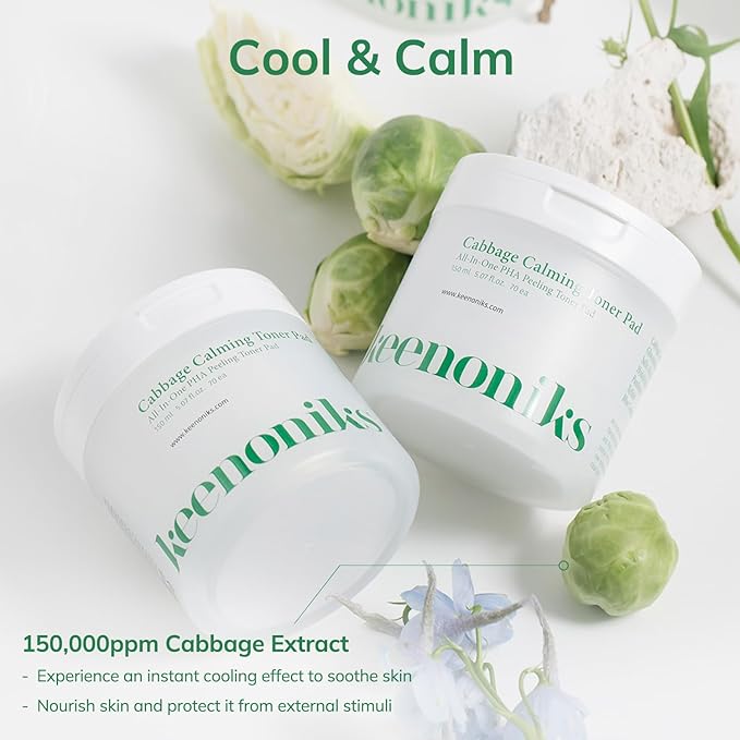 Cabbage Calming Toner Pads – PHA Exfoliating & Cooling Facial Wipes with 150,000ppm Cabbage Extract for Redness Relief & Pore CareㅣKorean Skincareㅣ70 Pads (5.07Oz)-FemmiqueWomen