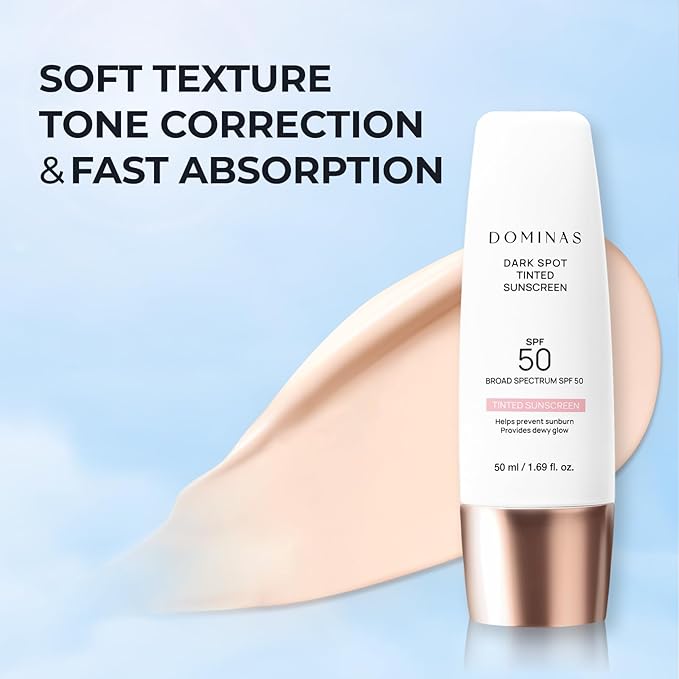 SPF 50 DOMINAS Tinted Sunscreen Moisturizer (1.7fl oz) - Tone Correction, Korean Skin Care, Broad-Spectrum UV Defense Sunblock, Water-in-Oil Formula for Lightweight, Panthenol, Sun Cream-FemmiqueWomen