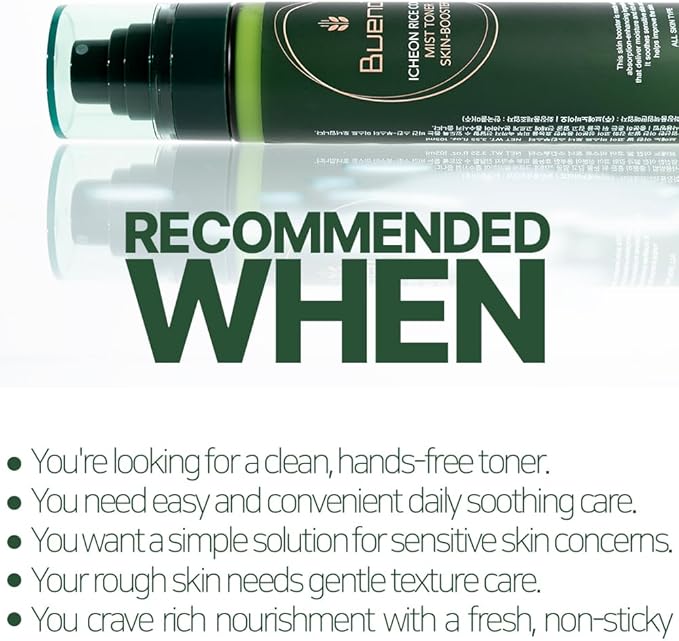 Bueno Icheon Rice Core Mist Toner, 3.55 fl.oz | Spray Toner with Icheon Rice Amino Acids for Soothing & Hydration | 100% Vegan Formula, Korean Skin Care-FemmiqueWomen
