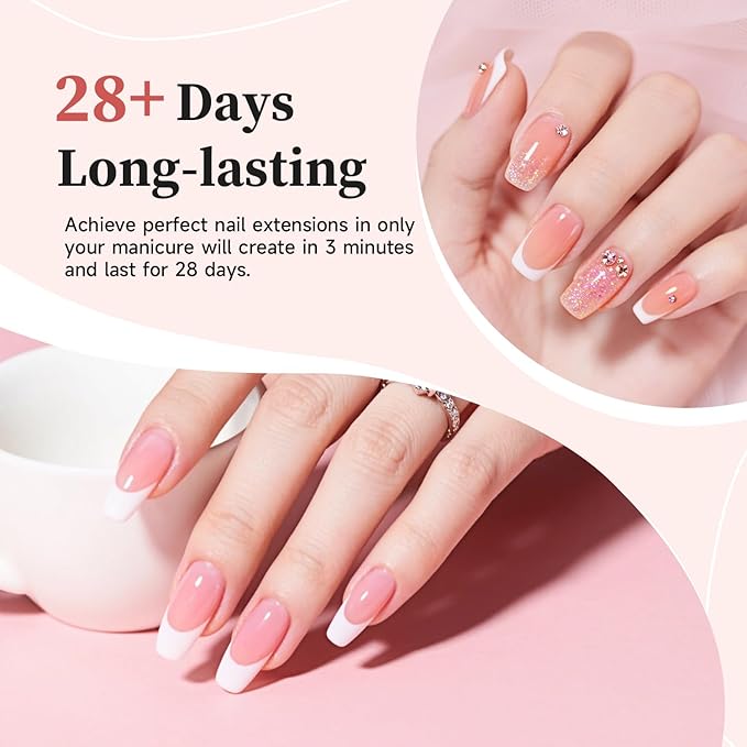 JEWHITENY Poly Nail Gel Set Clear Pink White Neutral Classic Color Poly Extension Gel With Base and Top Coat Slip Solution French Manicure for Home DIY Need U V Lamp Curing-FemmiqueWomen
