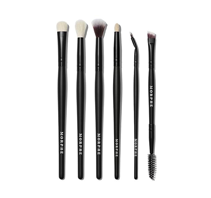 Morphe Eye Stunners Brush Set - 6 Piece Eyeshadow Brush Set - Lining, Blending & Angled Eyeshadow Brushes - Made with Natural & Synthetic Bristles and Includes Makeup Brush Case (6 Count)-FemmiqueWomen