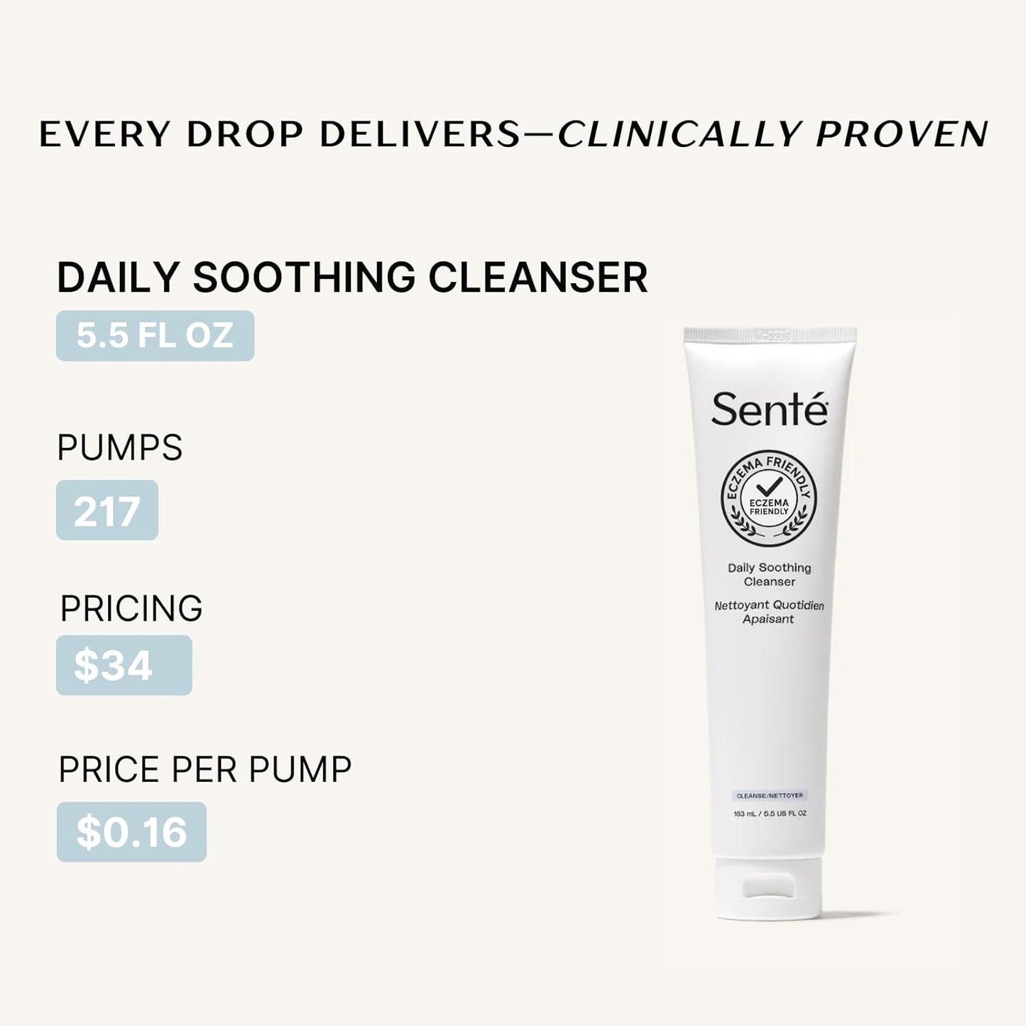 Sente Daily Soothing Facial Cleanser For Dry and Sensitive Skin - Gently Removes Oil, Impurities and Makeup - with Vitamin E - 5.5 Fl Oz-FemmiqueWomen