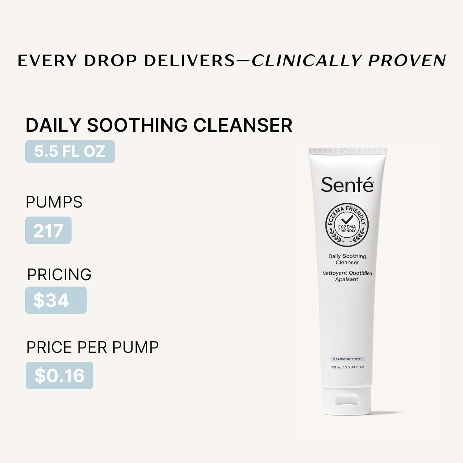 Sente Daily Soothing Facial Cleanser For Dry and Sensitive Skin - Gently Removes Oil, Impurities and Makeup - with Vitamin E - 5.5 Fl Oz-FemmiqueWomen