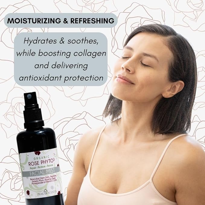 Organic & Vegan Rose Phyto³ Water Facial Spray - Moisturizing Face Mist & Setting Spray, Soothing, Hydrating Mist Rose Water For Face - Great for Facial Massaging (4 oz)-FemmiqueWomen