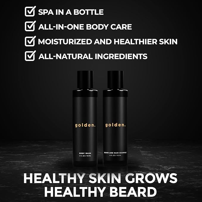 Golden Grooming Co. 3-in-1 Men's Body Wash - Hair & Beard Shampoo - Cleanses, Hydrates, Softens - Body Wash for All Skin Types - Refreshing Scent - 4FL Oz (Pack of 2)-FemmiqueWomen